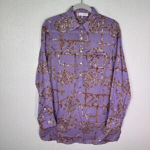 Jude Connally Top Womens Small Geometric Bamboo Metallic Print Tunic Shirt S